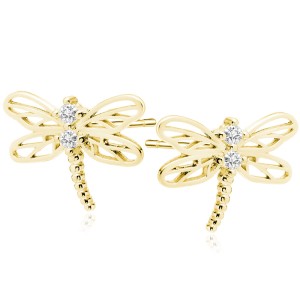 Cercei argint placat cu aur galben libelule cu pietre DiAmanti Z2048EG_W-DIA (Argint 925‰ 1,4 g.)
